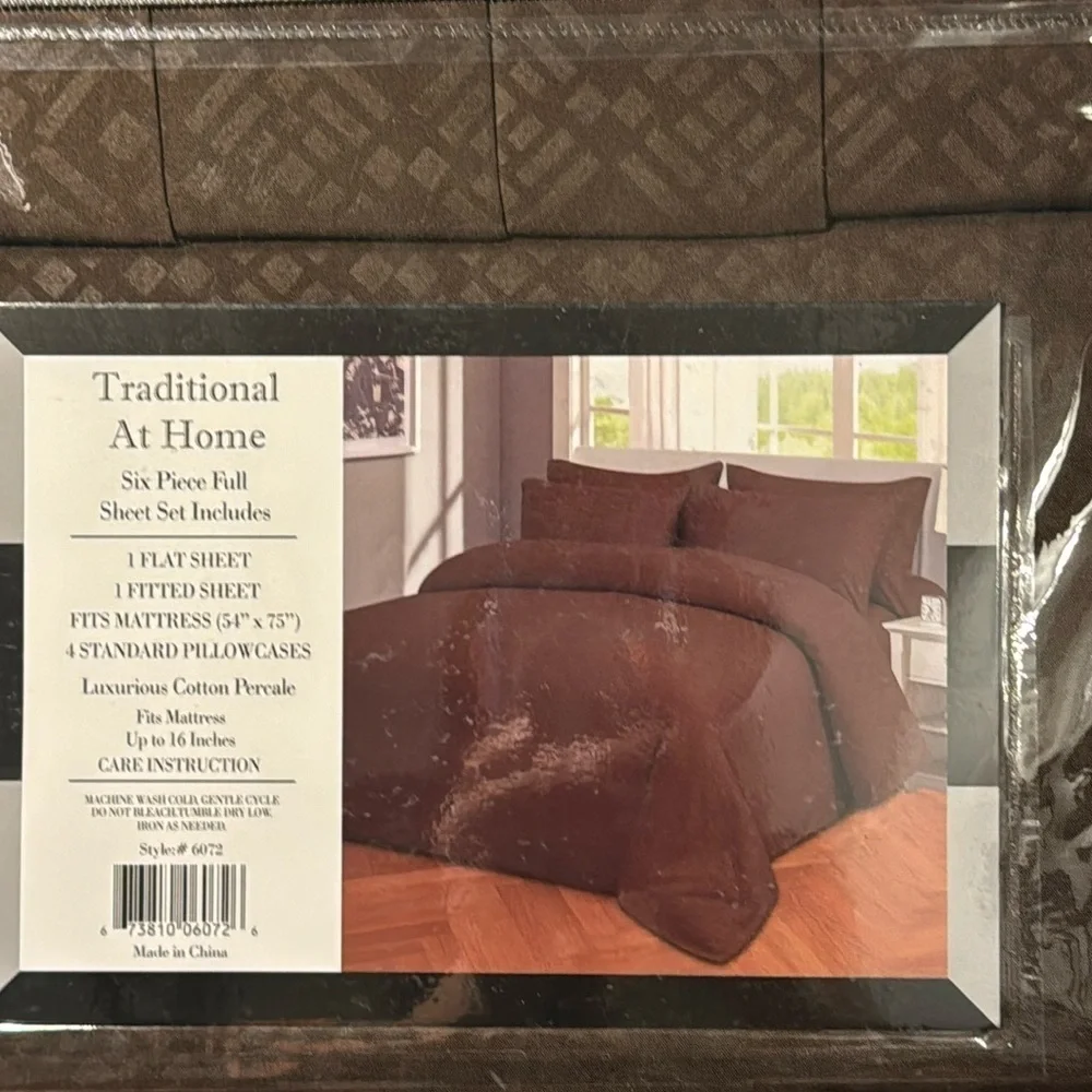 Traditional At Home 6pc Full Sheet Set Dark Chocolate Diamond embossed